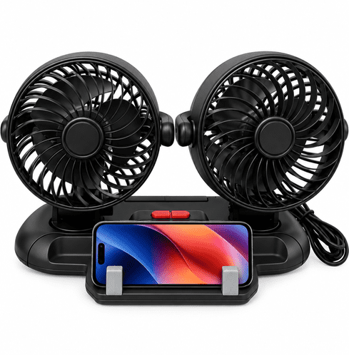 Dual Head Fan with Phone Stand and Parking Number