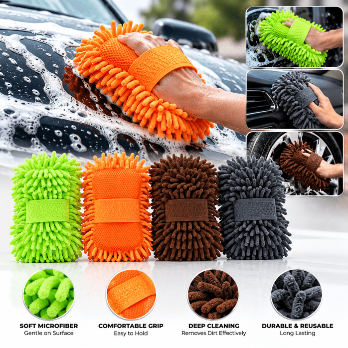 Microfiber Hand Mitts with Foam Cleaning Sponge
